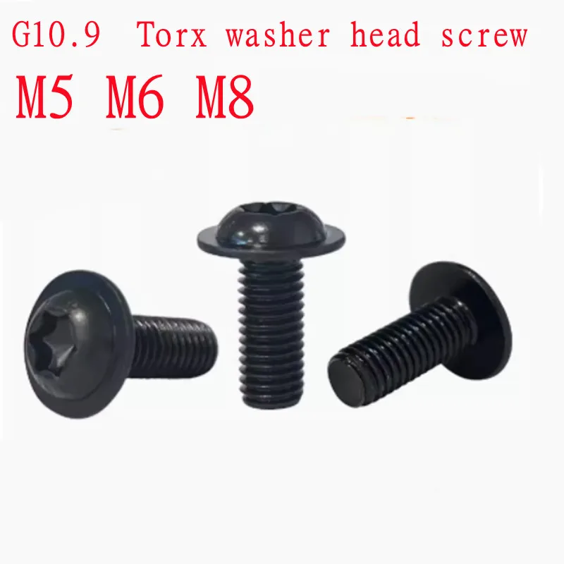 5-10pcs Flange Torx Screw M5 M6 M8*6/8/10/12/16/20/25/30/35/40 G10.9 Steel Black Colour Six Lobe Screw With Washer Collar Bolts