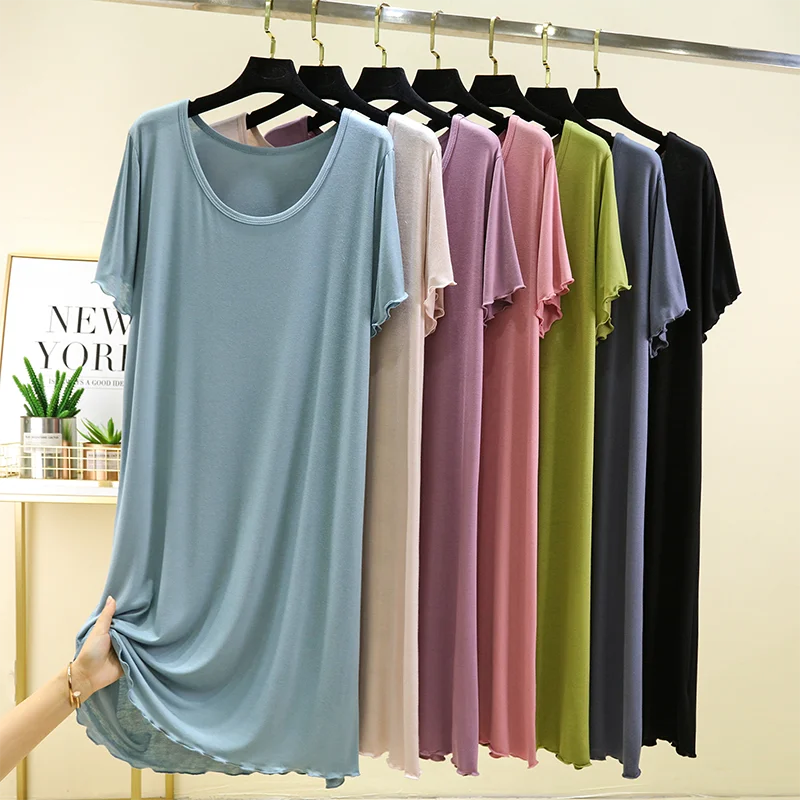 Modal round Neck Short Sleeve Dress Summer Thin A-Line Dress Loose plus Size Women's Home Clothes Sleepwear Simple Style