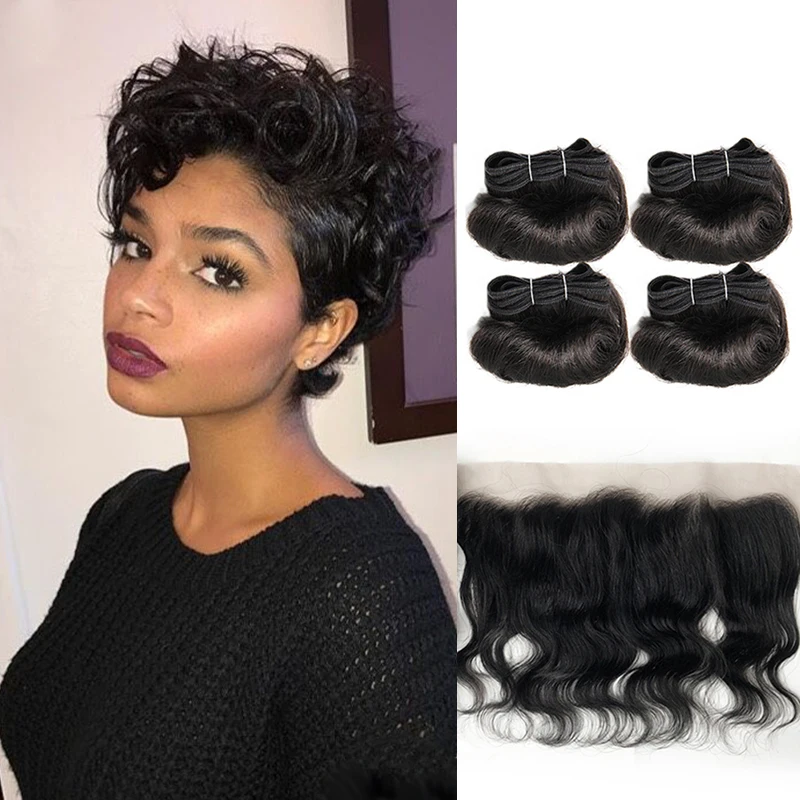 Curly Human Hair Bundles with Body Wave Closures Brazilian Hair Weaving with Closures Frontal 4x4 13x4 HD Lace Pre-Plucked