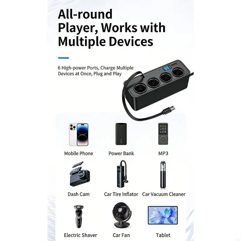 Highly Speed 6Port Car 120W Type C USB Perfect For 12-24V Car Long Drive Group Travel And Work Commutes