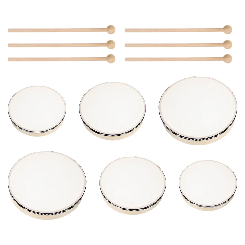 

6Pcs Orff Wooden Frame Hand Drum Set Educational Percussion Instruments School Kids Adults Party Supplies 10 8 6 Inch Wood Drum