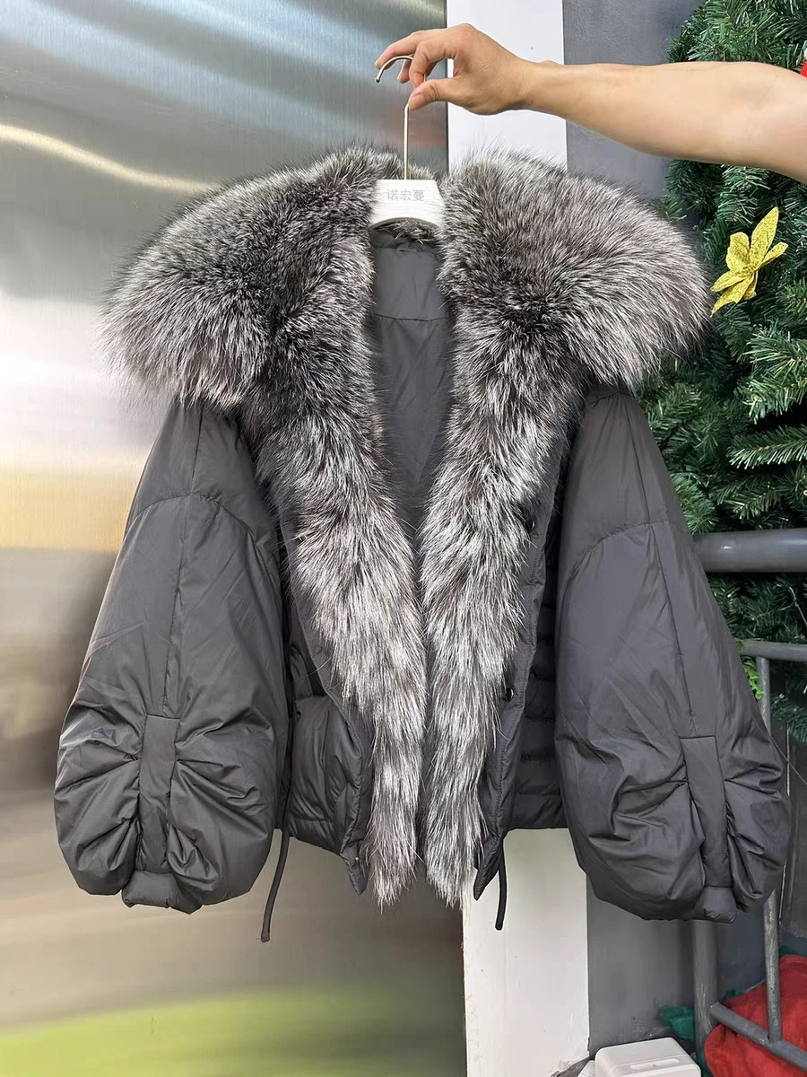 

Hot Sale Winter New Women's High-End Fox Fur Real Fur Collar Loose Fashion Short Overcoat 90% White Goose Down Down Jacket