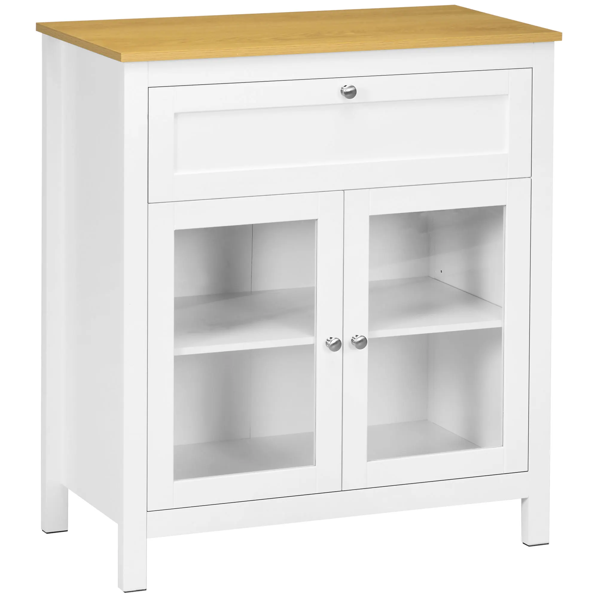 Credenza da cucina moderna HOMCOM con ante in vetro cassetto 80x40x90 cm bianco