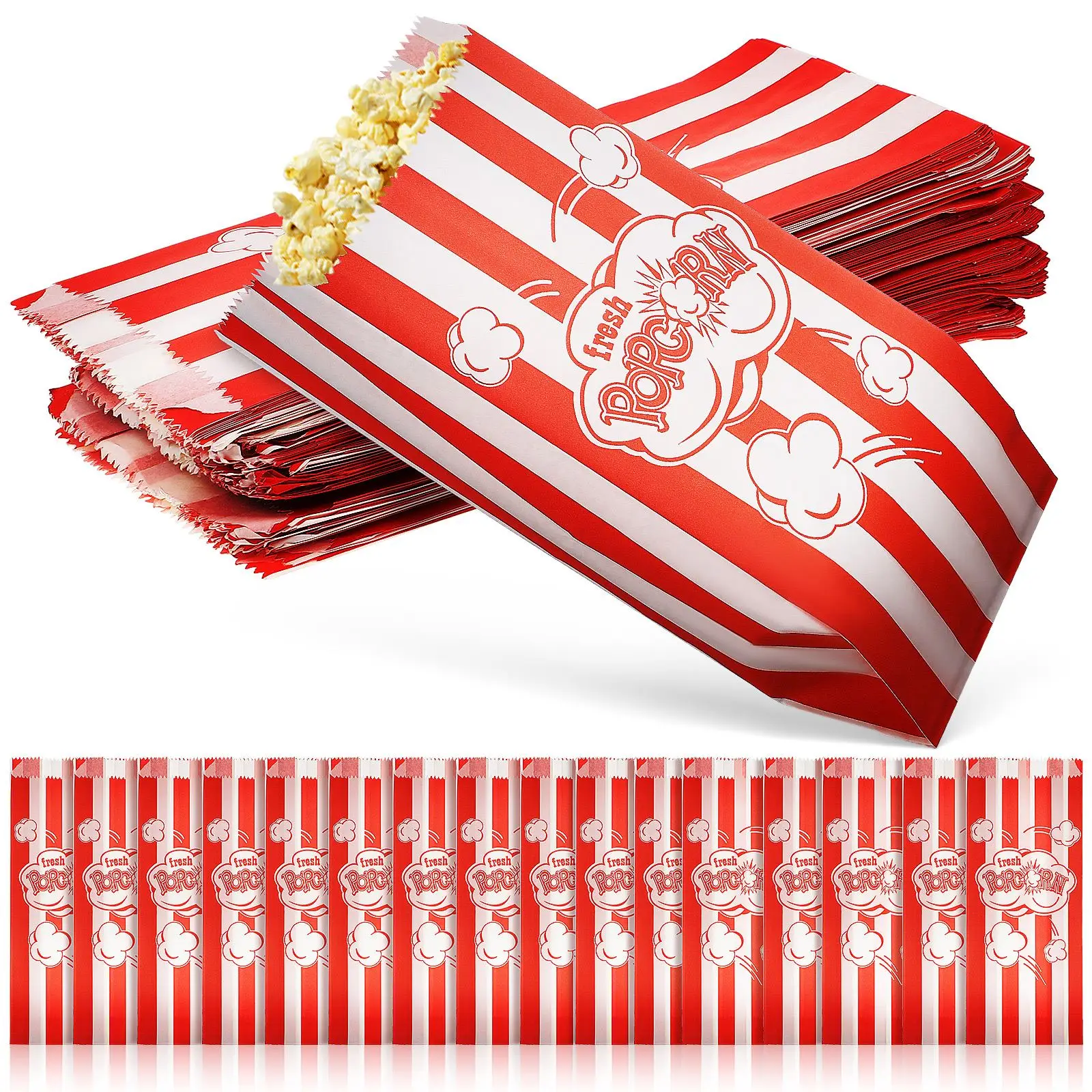 

100 Pcs Paper Popcorn Bags Stripe Letter Pattern Printed Treats Bags for Popcorn Candy