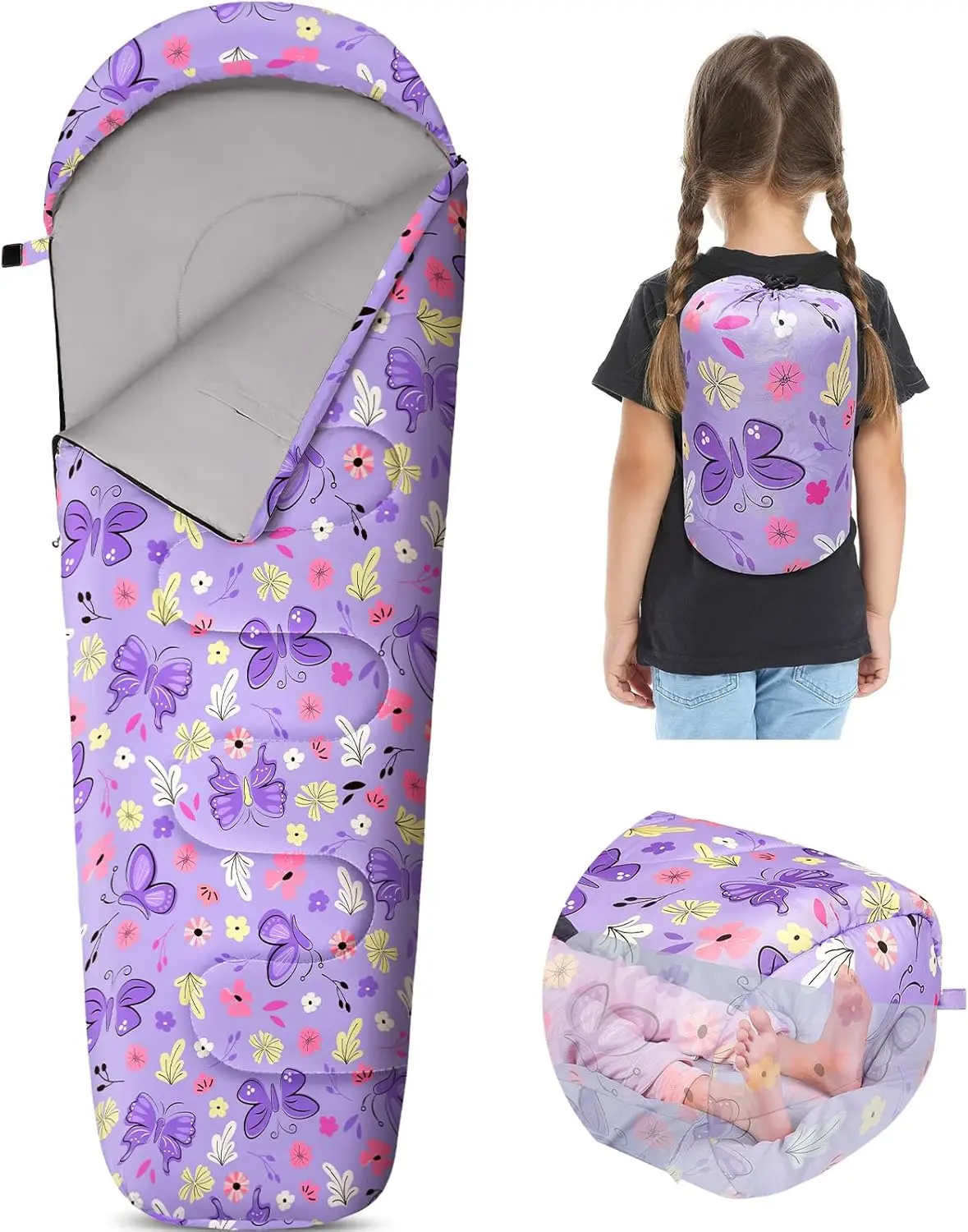 

3 Season Kids Sleeping Bag with Backpack, Waterproof for Camping Hiking Travel Indoor Outdoor