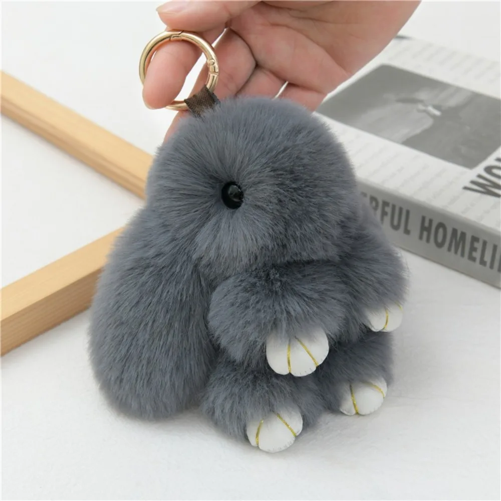 Soft Cute Bunny Keychain Artificial Rabbit Fur 15cm Fluffy Rabbit Fur Pompon Bunny Keychain for Girls Bag Key Chain Pom Gift