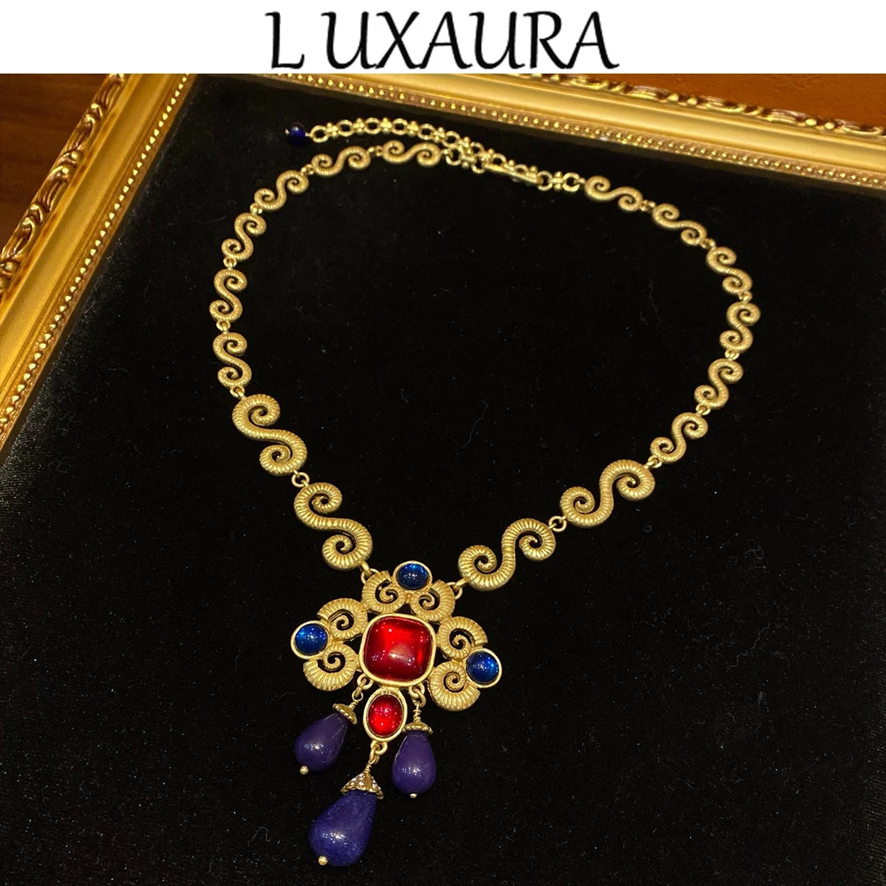 

Vintage fashion classic copper plated 18K purple natural turquoise design version paired with bohemian women's jewelry necklace