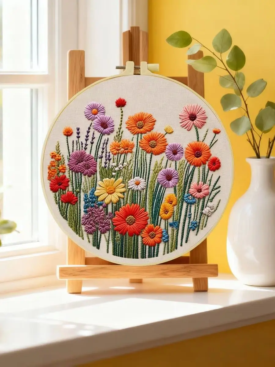 1 Stück 20X20CM/15X15CM 7,87/6,3 Zoll Blumenbett-Stickerei-Starter-Kit DIY-Kit DIY-Stickerei-Set Handarbeiten Malerei – Detail 6