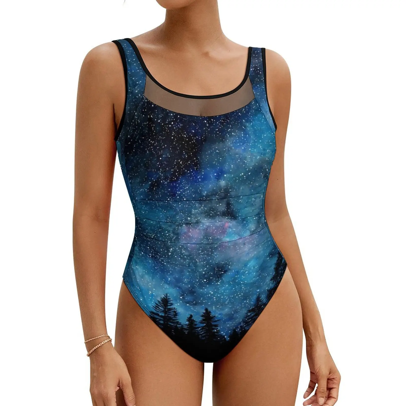 

Forest Print Swimsuit Star Night Print One Piece Swimwear Push Up Aesthetic Monokini Sexy Fitness Custom Beachwear