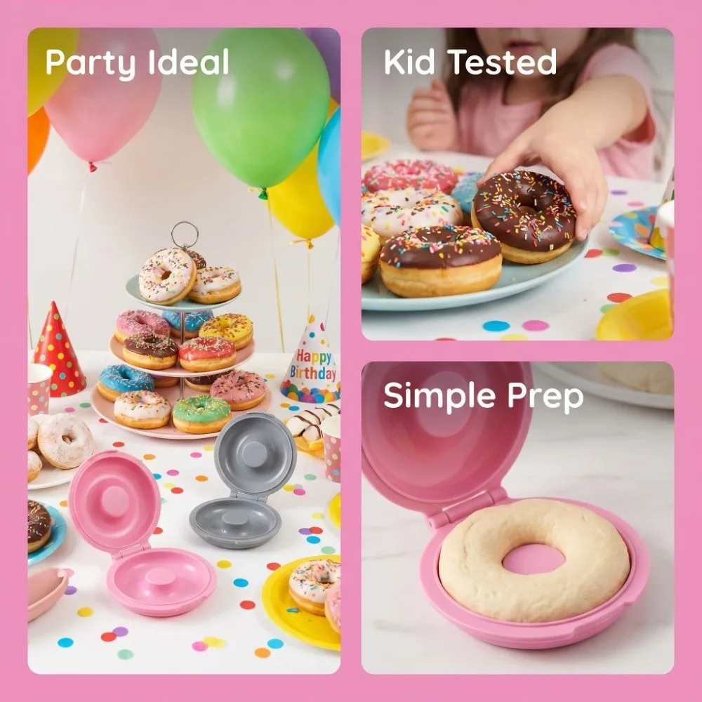 2pcs ABS Material Donut Baking Pan Round Pink Blue Doughnut Cake Pan Clamshell Style Smooth Surface Baking Tray Bagel Bread