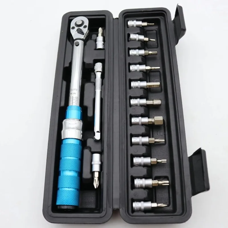 

15-Piece Repairing Tool Bicycle Torque Wrench Preset Adjustable Torque 1/4 Precise 2-24NM Ratchet Wrench Set