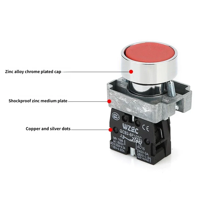 XB4Push Button Switch Momentary Self-Resetting Flat High Head22mmPower button switch with lightXB4-BA41 BA42  10A NC / NO