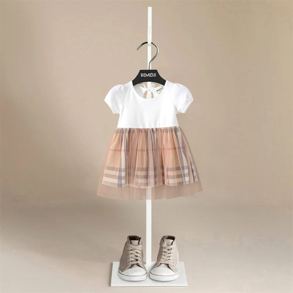 1-6yrs Toddler Baby Girls Cotton Dresses with Tulle Designer Luxury Branded Kids Party Soft Adroable Princess Dress plaid Outfit