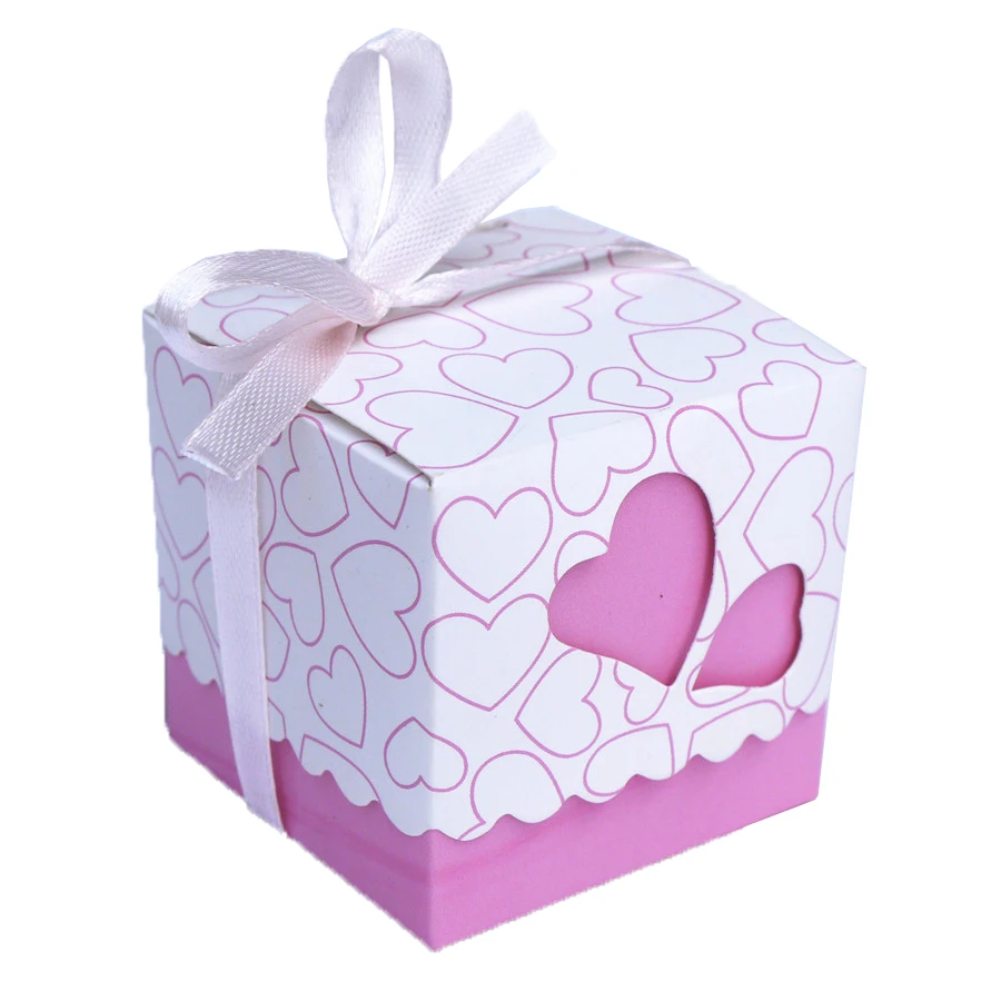 5Pcs Hollow Out Love Wedding Boxes Gift Favor Candy Box Ribbon Purple pink candy favors boxes paper box favour gift bags sweet