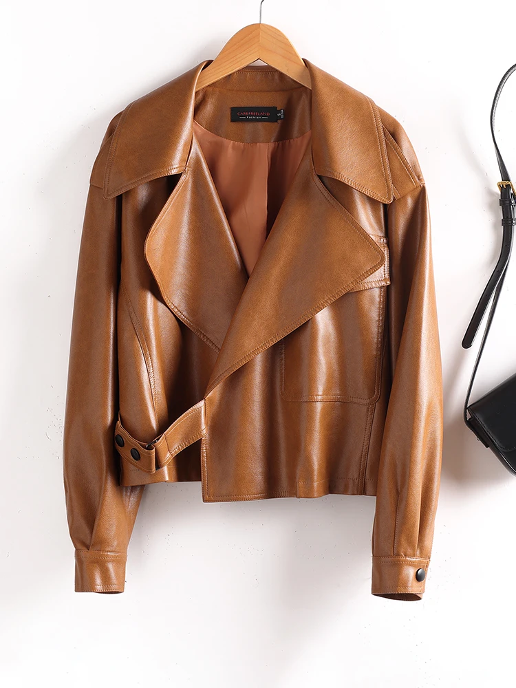 Faionable Heavy-Du جلد البقر الأصلي Jaet المرأة ort Sli ملابس خارجية الكورية دراجة نارية معطف ربيع الخريف