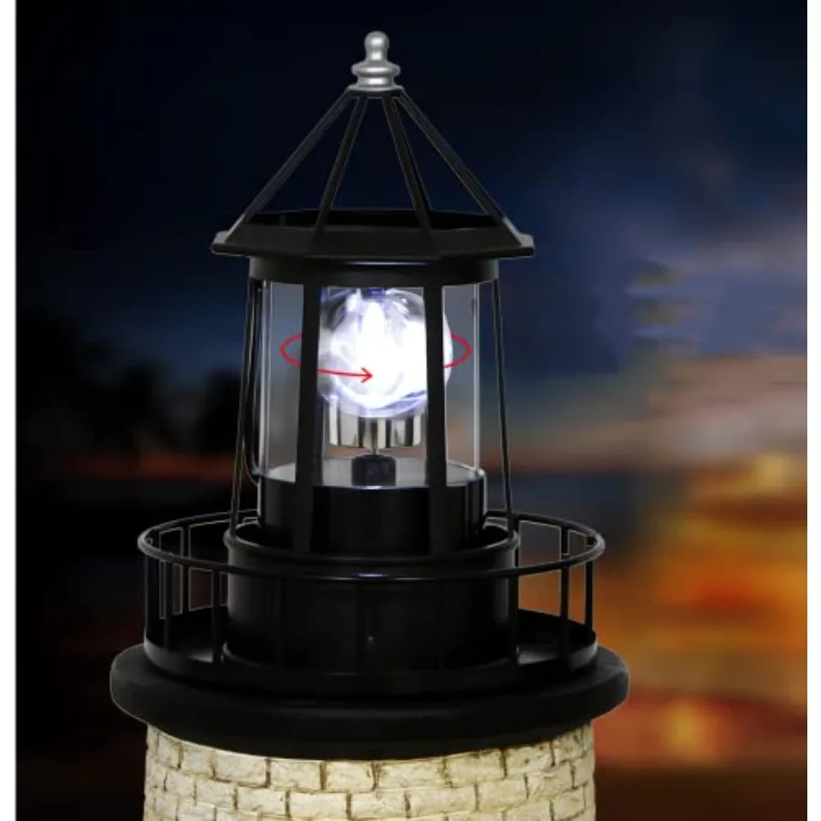 Solar Lighthouse Rotating Light - 360 Degree Light Houses Lamp For Yard, IP65 Waterproof Durable Lighthouse Lamps Towers Statue