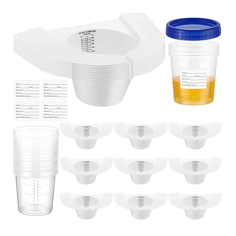 

ABMK 30-Pack Urine Collection Hats For For Toilet Sets- 10 Urine Collector, 10 Sample Cup Containers, 10 Stickers Includ