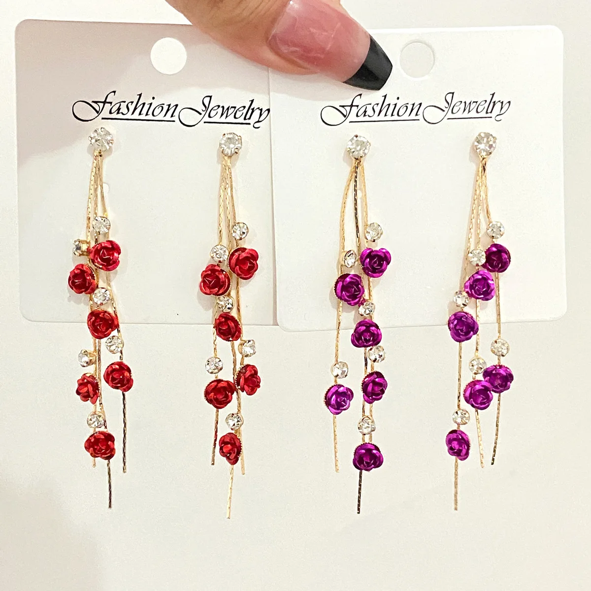Korean Fashion Rose Blossom Flower Earrings For Women Jewelry 2026 Trending Women\'s French Long Crystal Tassel Earrings 2Z40