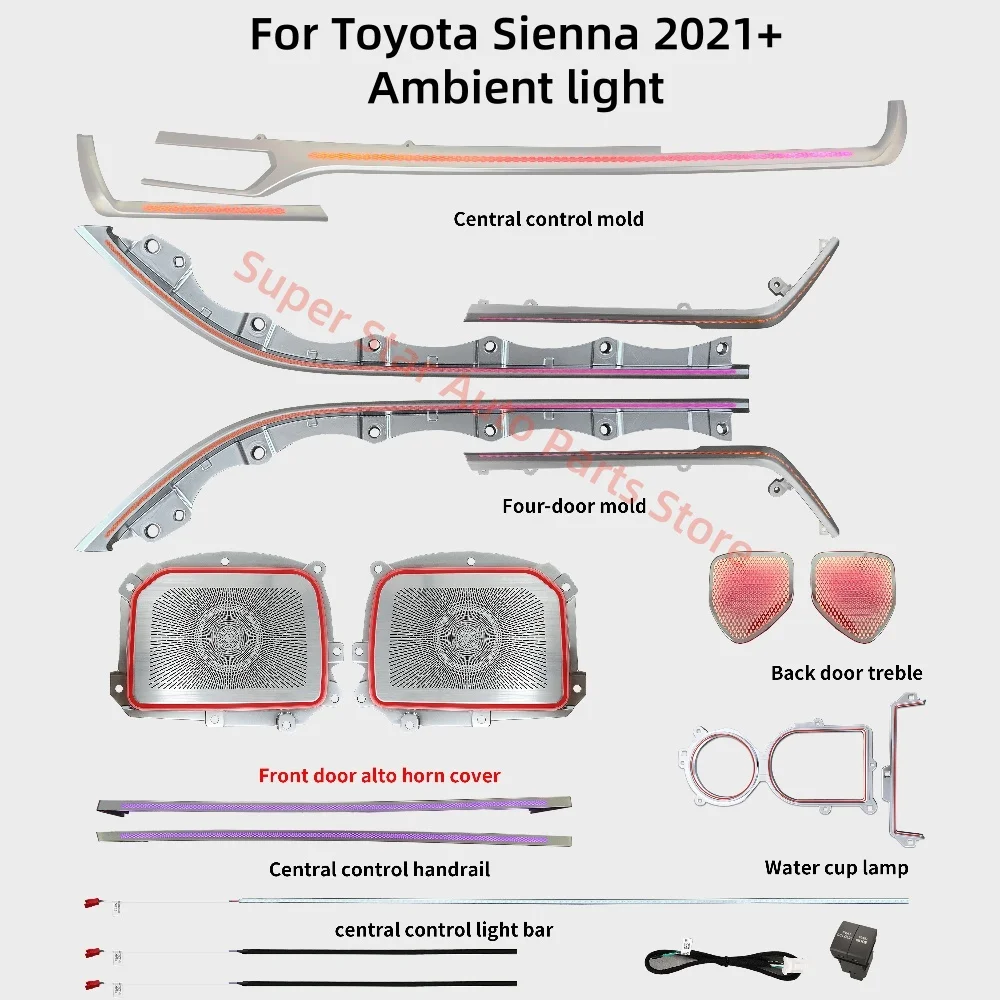 

For Toyota Sienna 2021-2025 Ambient light car interior lighting upgrade car accessories Water cup light Luminous cover plate new