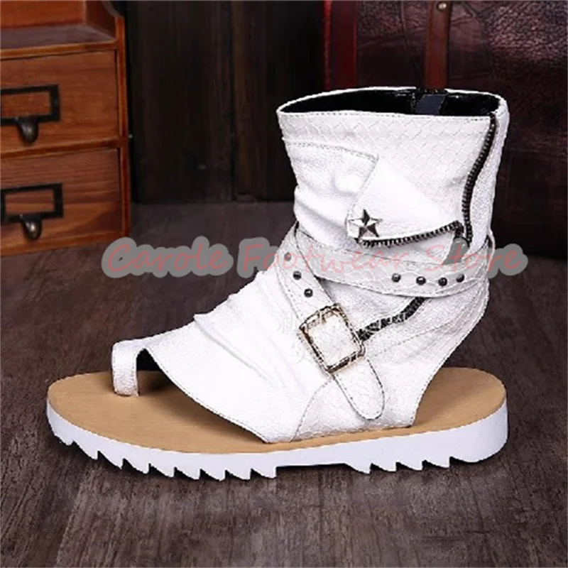 فاسق برشام مشبك حزام الوجه يتخبط الصنادل للرجال عالية أعلى الجوف التدريجي الصيف أحذية باردة الذكور اللمحة تو الترفيه أحذية من الجلد #3