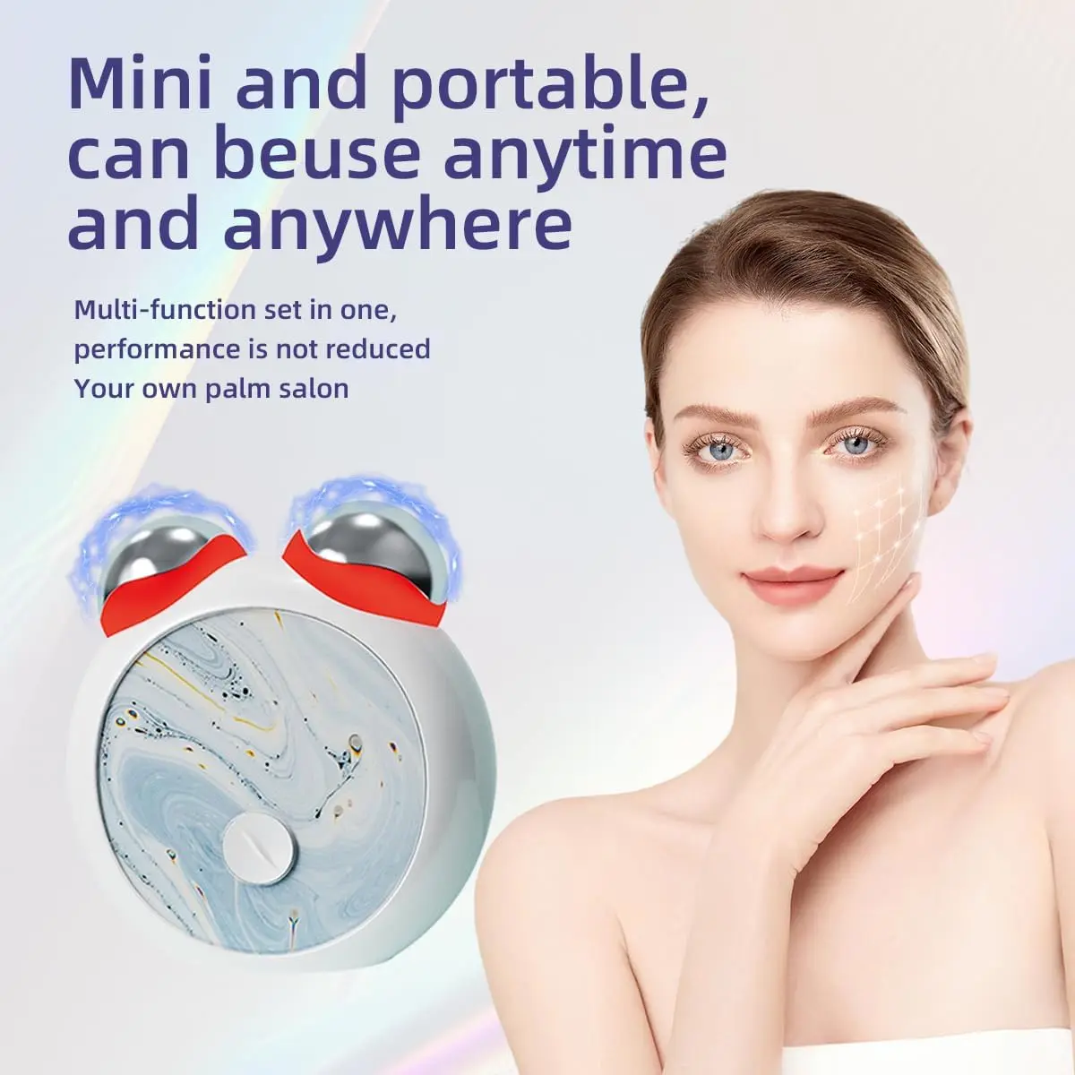 Mini appareil facial à microcourant, masseur de cou, lumière rouge et bleue, Double rouleau pour les lignes lumineuses et favorise l'absorption des soins de la peau