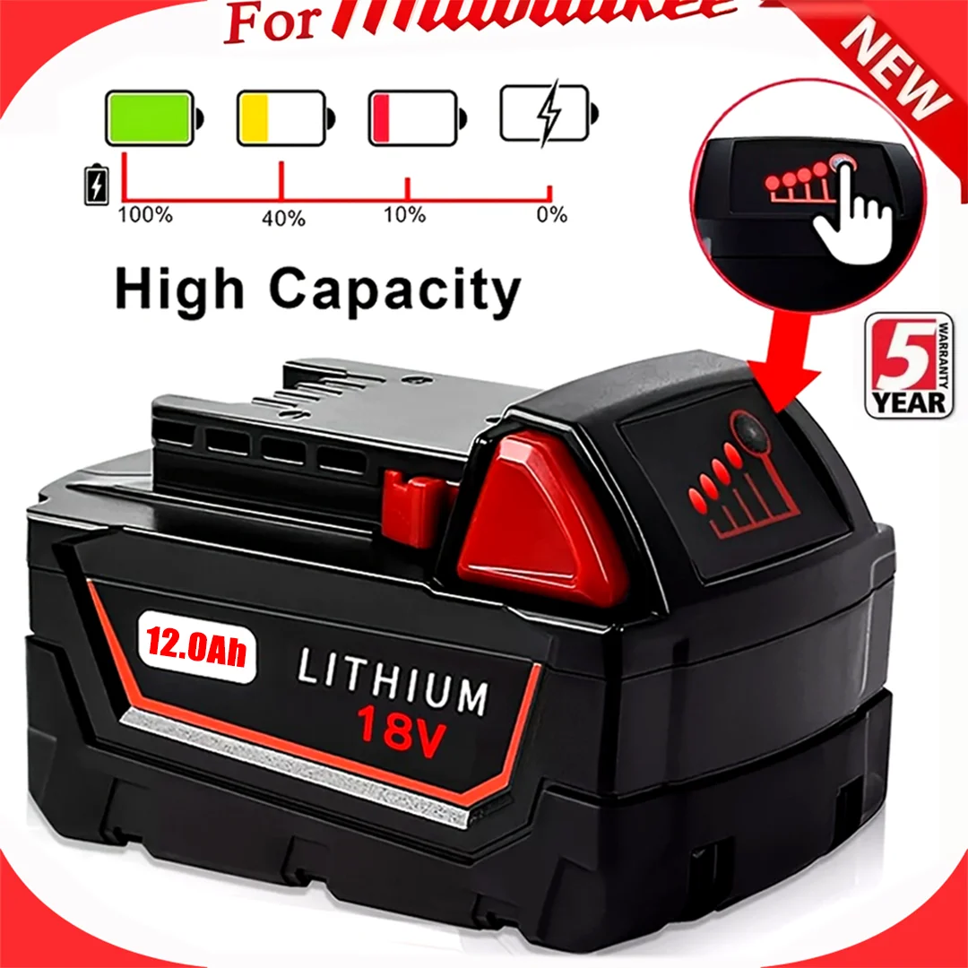 

New For Milwaukee M18 Power Tool Battery, Charger, BR, XC, 18V, 6000mAh M18B5, 48-11-1860,48-11-1850 Built-in 18650 Battery
