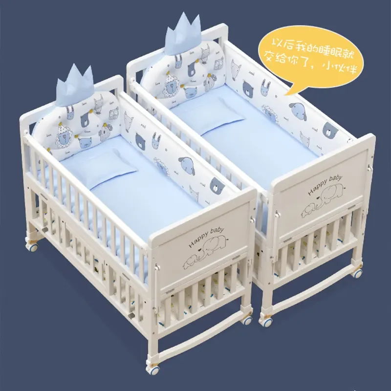 Hot Sale European style 3 in 1 Multifunction Wooden Babi Cot Bed Children Furniture White Solid Wood Babi Wood Crib Toddler Bed