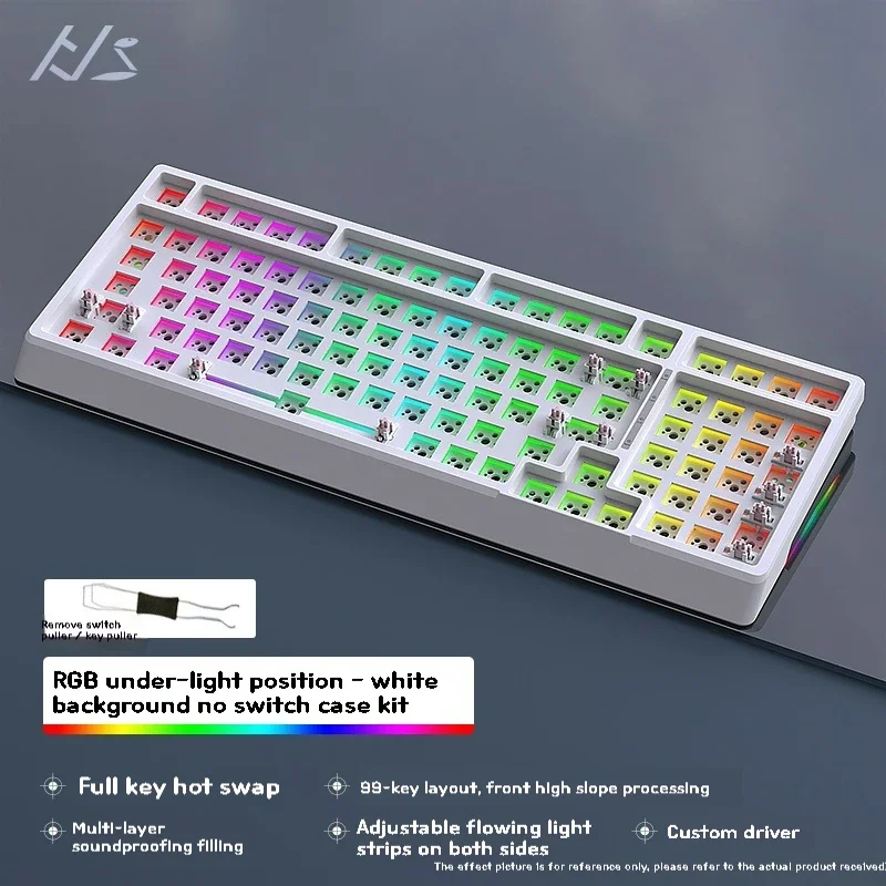 

HJS YG98 Комплект беспроводной механической клавиатуры с 98-клавишной раскладкой, динамическая RGB 2,4G BT, 4000 мАч, индивидуальная клавиатура с возможностью горячей замены