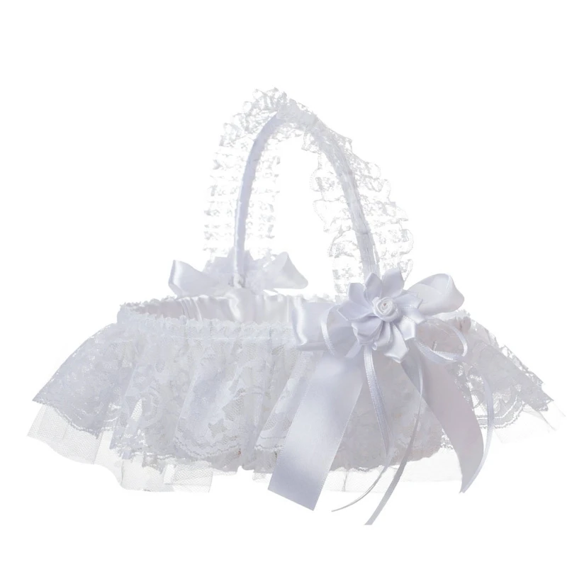 Wedding Flower Girl Basket Wedding Ceremony Decoration White Flower Girl Basket Lightweight for Wedding Reception Table