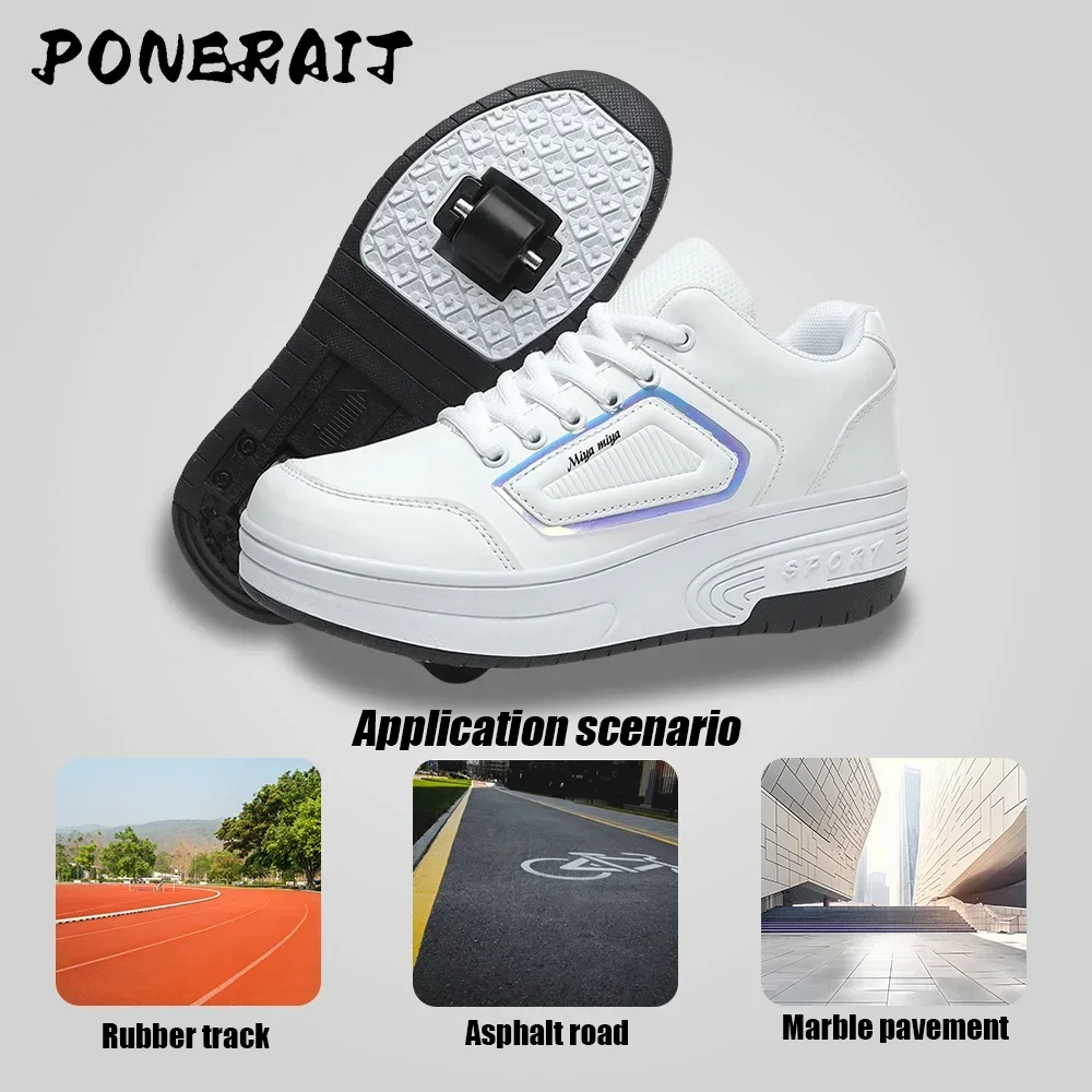 New Running Children Casual Sneaker 4 Wheel Adult Kids Outdoor Sports Dual-Use Walk Roller Skate Shoes Roller For Women