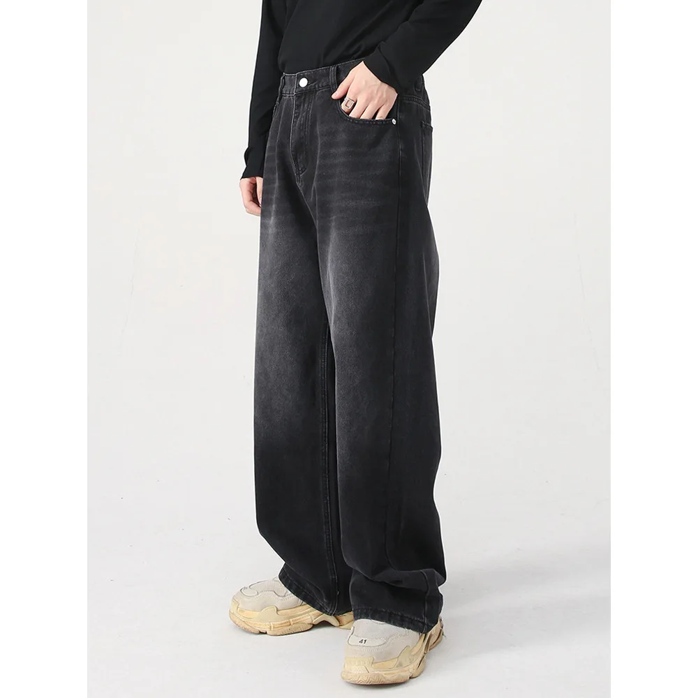 Men's Jeans New Korean Personality Straight Wide Leg Pants 2023 Fashion Autumn Winter Vintage Male Trousers 9A5577