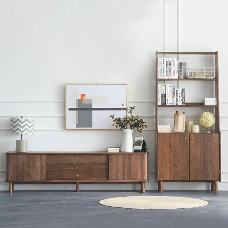 Black walnut TV cabinet Log Nordic simple modern small apartment solid wood living room storage locker