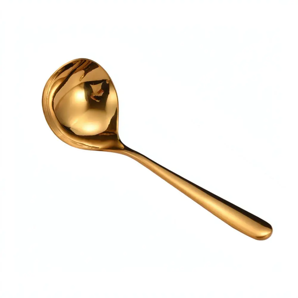 Modern Gold 304 Stainless Steel Soup Spoon Long Handle Kitchen Ladle Tableware For Ramen Porridge Serving Utensils Dining Scoop
