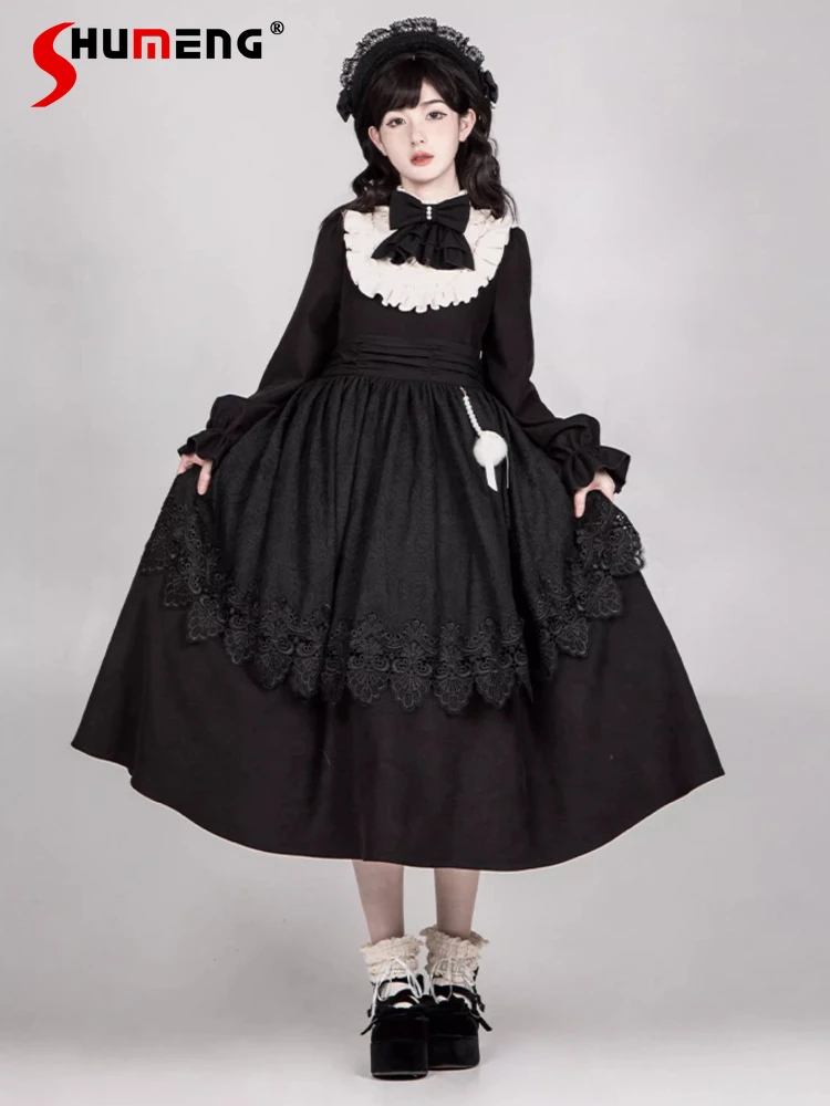 

Original French Elegant Court Style Long Sleeve Dress OP Autumn New Girl's Y2k Lolita Birthday Dress Woman's Gothic Retro Dress