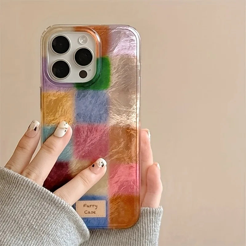 Retro Autumn And Winter Colorful Square Foil Pattern Phone Case For iPhone 17 16 15 14 13 12 11 Pro Max XS XR 7 8 Plus IMD Cover