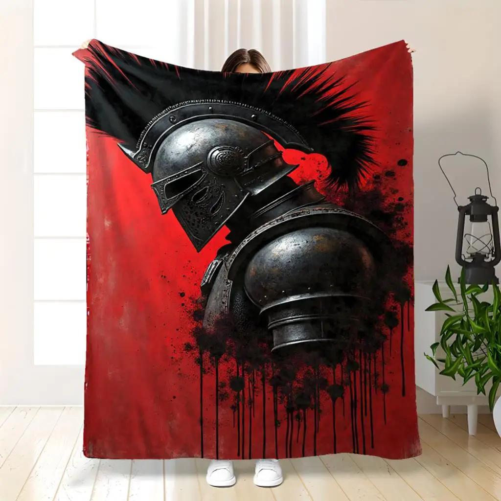 Retro Spartan warrior pattern Flannel printed blanket suitable for all seasons suitable for living room office sofa and travel