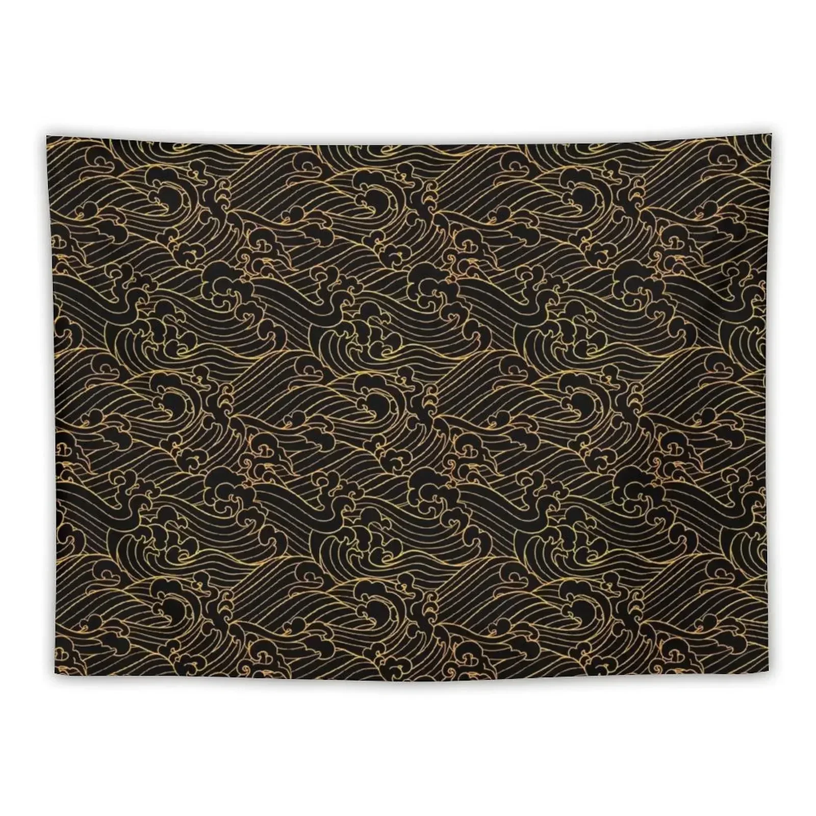 

Golden Waves In Black Tapestry Decoration For Bedroom Funny For Bedroom Room Decorating Aesthetic Tapestry