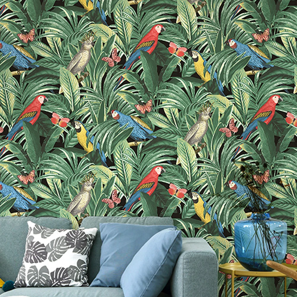 

Rainforest Parrot Birds Wallpaper for Living Room Bedroom Home Decoration Tropical Plant Animal Wall Paper Mural Resturant