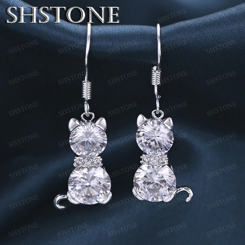 

Gorgeous Zircon Jewelry 925 Sterling Silver Cute Cat Drop Earrings Women Engagement Wedding Birthday Party Exquisite Accessories