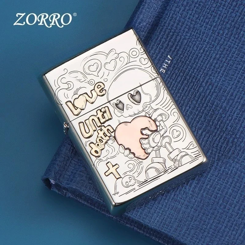 Zoro Nuova Intaglio 902 Ottone/Nichel Bianco Amore fino alla Morte Intaglio 3D Antivento Accendino Piccolo Strumento da Uomo Accessori per Fumatori
