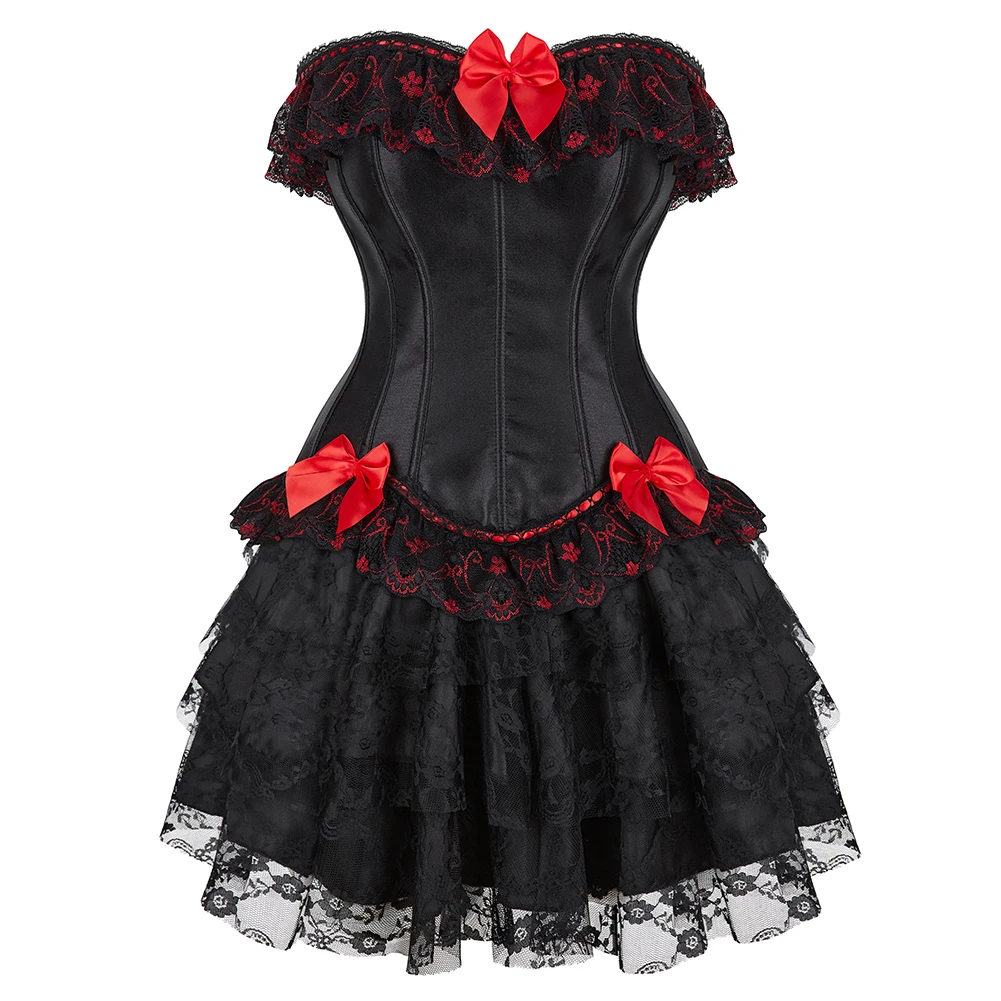 Overbust Lingerie Corset Lace up pink Corsets for girl\'s Bustier Plus Size and Princess Dress tutu Skirt Victorian Corset Dress