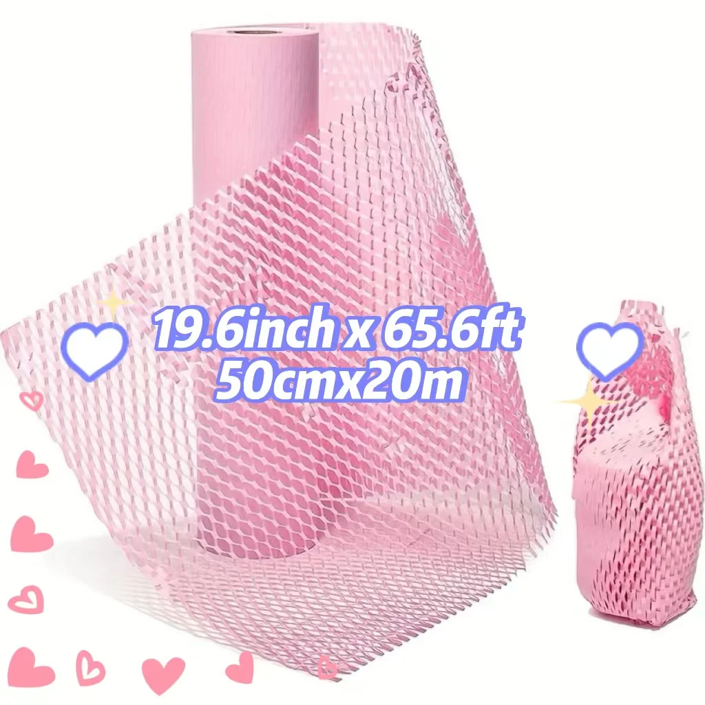 19.6inch x 65.6ft Pink Honeycomb Packing Paper Eco Friendly Recyclable Cushion Material Moving Shipping Supplies Kraft Paper