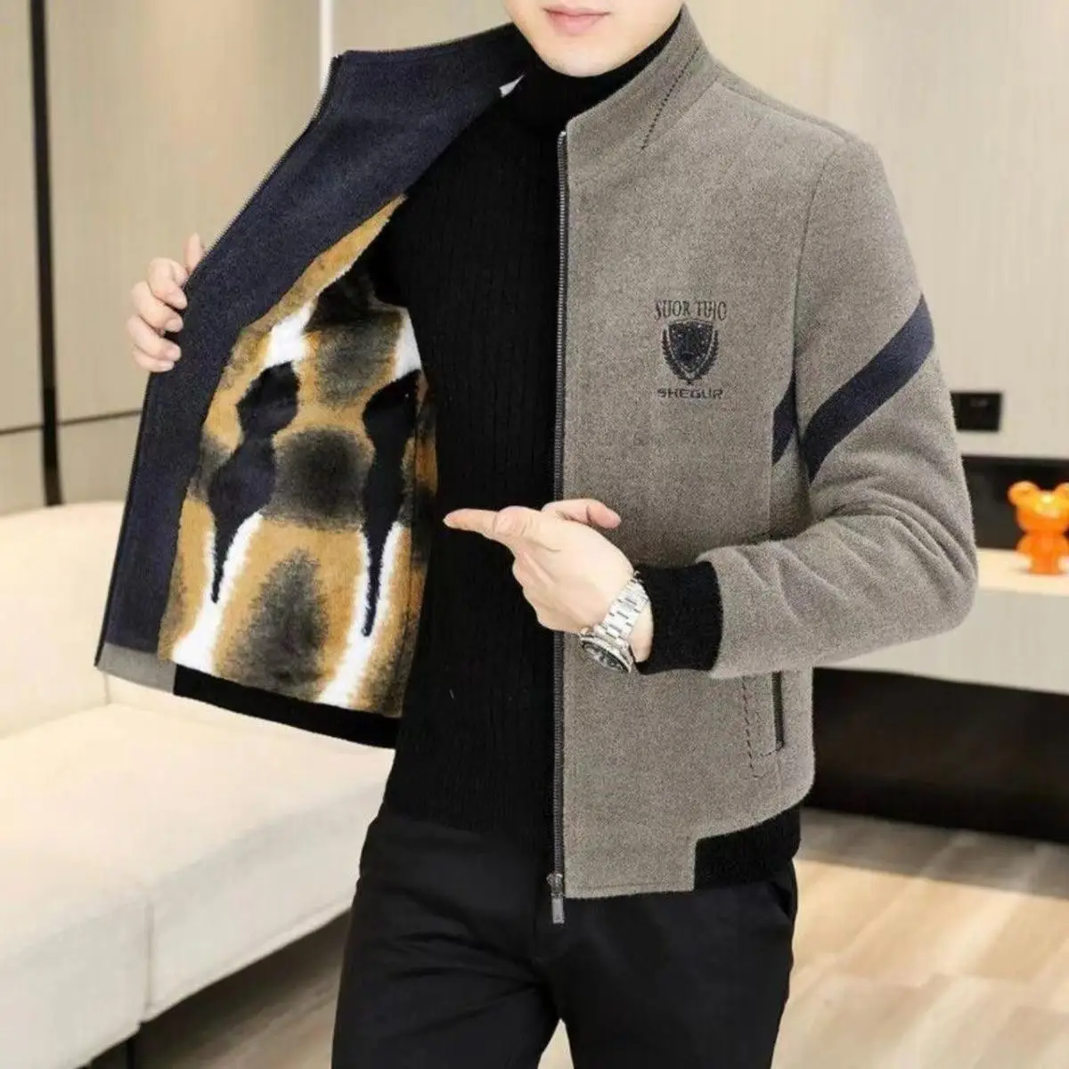 

Heavyweight Men's Woolen Jaet Casual ort Thiened Stand Collar Coat Autumn Winter New Sle Faion Urban Warm Windproof