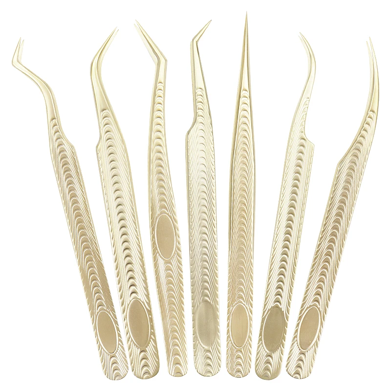 1 Stück Edelstahl Wimpern pinzette Augenbrauen clip Gold Dekor anti statische Wimpern Pinzette Wimpern verlängerung liefert Make-up-Tool – Detail 2