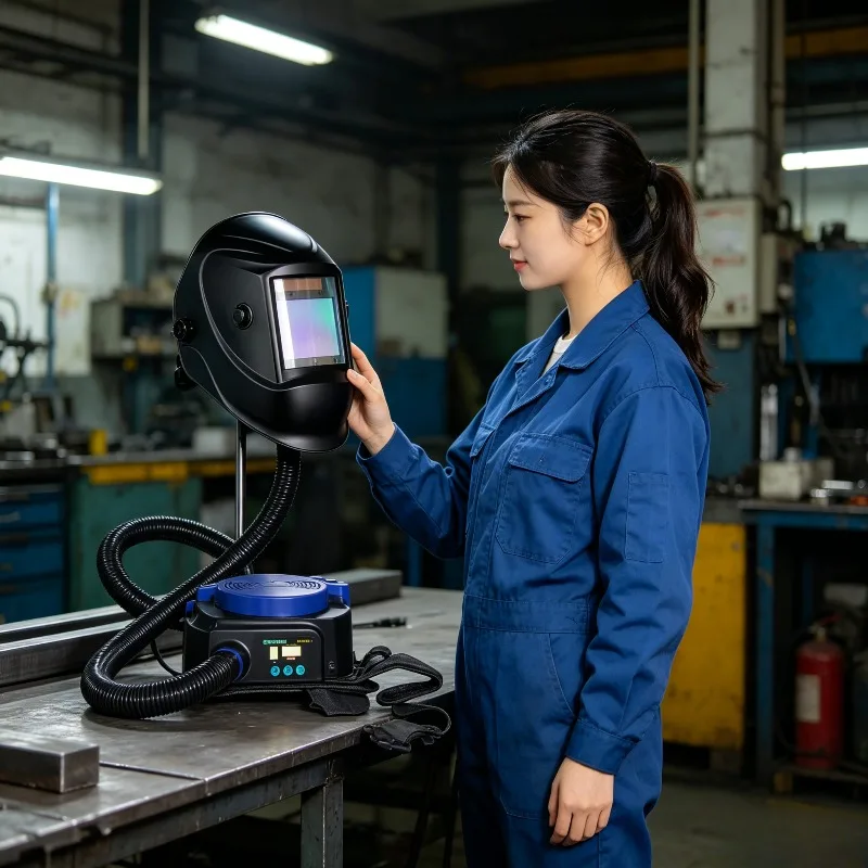 

Durable PP Full Face Welding Helmet, Auto Darkening True Color Welding Mask, Head-mounted Air Purifying Face Shield with Filter