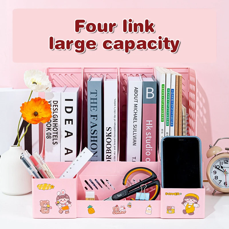 Large Capacity Folder Storage Box File Rack With Pen Holder Desktop Multi-layer Shelf Office Organizer File Rack Home Bookshelf