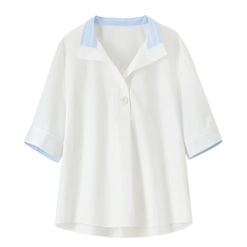 SENTUBILA Stand Neck Women Blouses 2025 New Work Wear Simple Loose Fit Short Sleeve Chic Button Female Shirts 152C59257