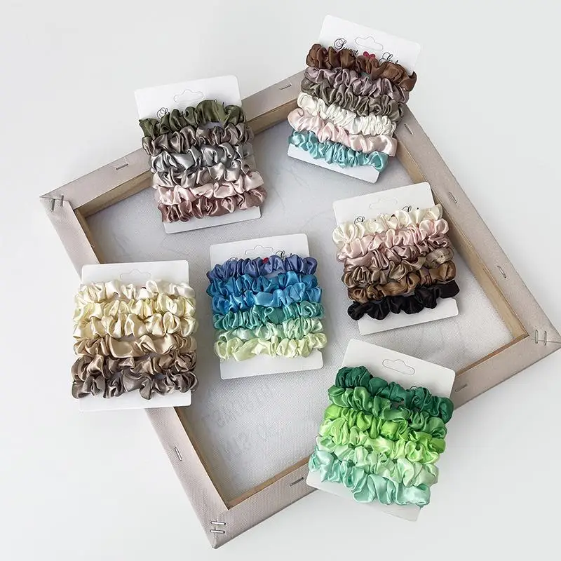

6 шт. эластичные резинки для волос, элегантные однотонные атласные плиссированные резинки для волос, комплект женских прочных резинок для хвоста, резинки для волос, аксессуары для волос