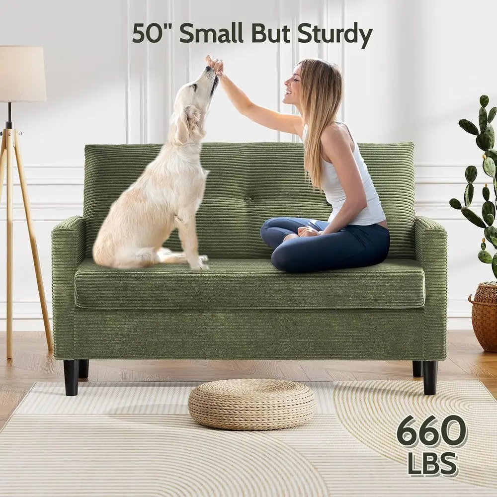 أريكة سروال قصير أخضر مع وسادة زنبركية، مجموعة خالية من الأدوات، مثالية لغرفة المعيشة أو غرفة النوم أو المكتب #6