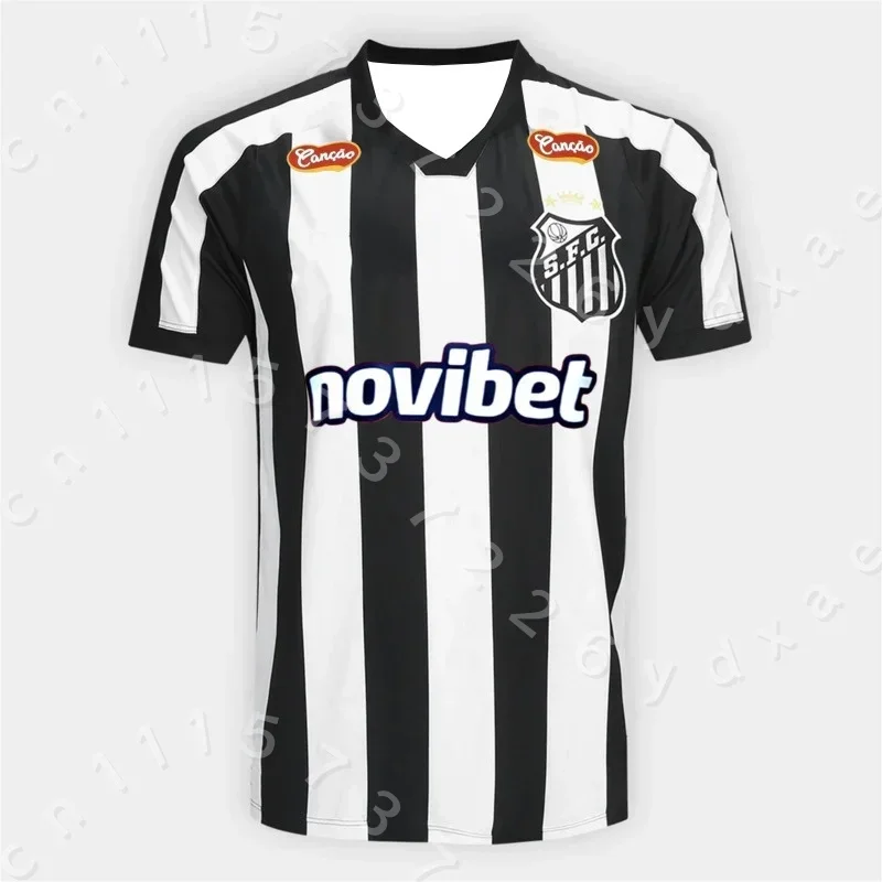 Neue 3D-gedruckte Santos Fußballverein Fan-Uniform mit schwarz-weißen Streifen, atmungsaktives Fan-Trainings-T-Shirt für Eltern und Kinder – Detail 8